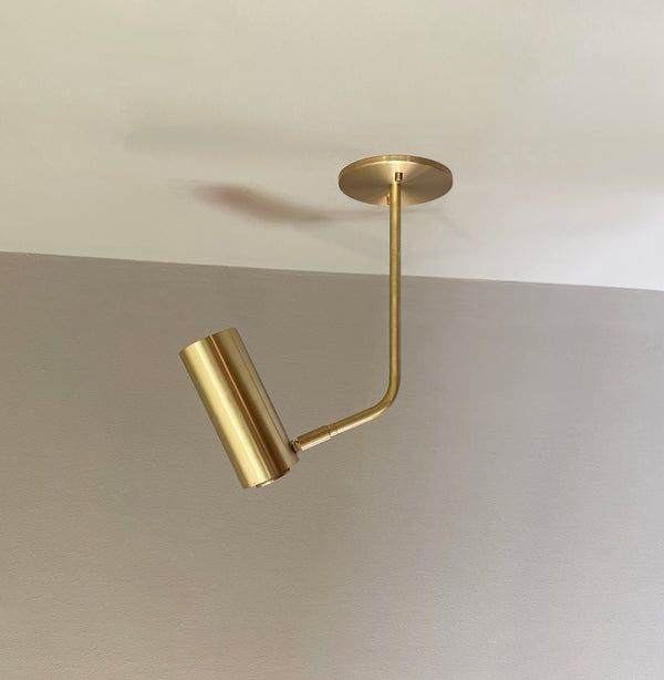 Brass Cylinder Bent Arm Drop Spot - w/ Long Shade