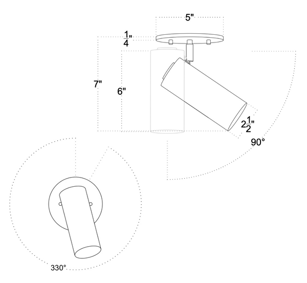 Brass Cylinder Adjustable Spot - Side Mount w/ Long Shade