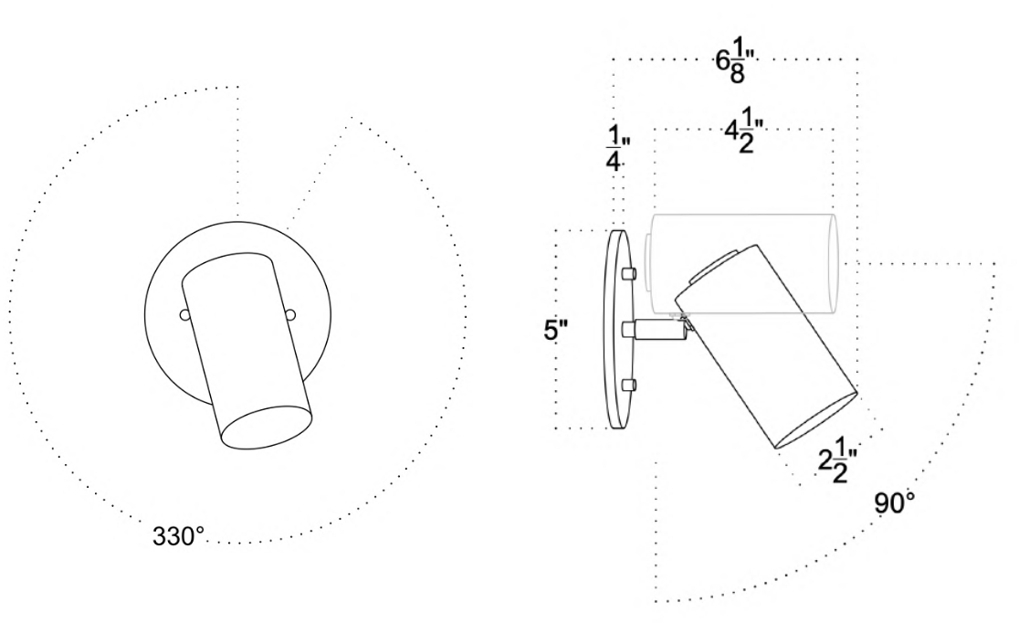 A diagram of the Brass Cylinder Wall Lamp by Long Made Co., highlighting its mid-century modern style, sleek design, and adjustable reading lamp features.