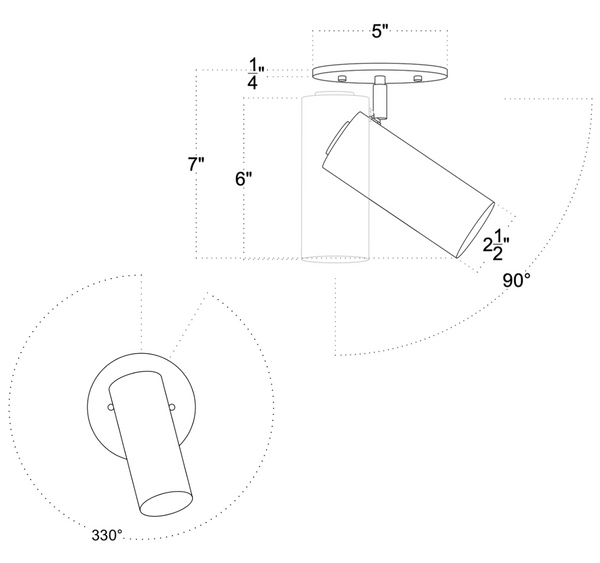 Brass Cylinder Adjustable Spot - Side Mount w/ Long Shade