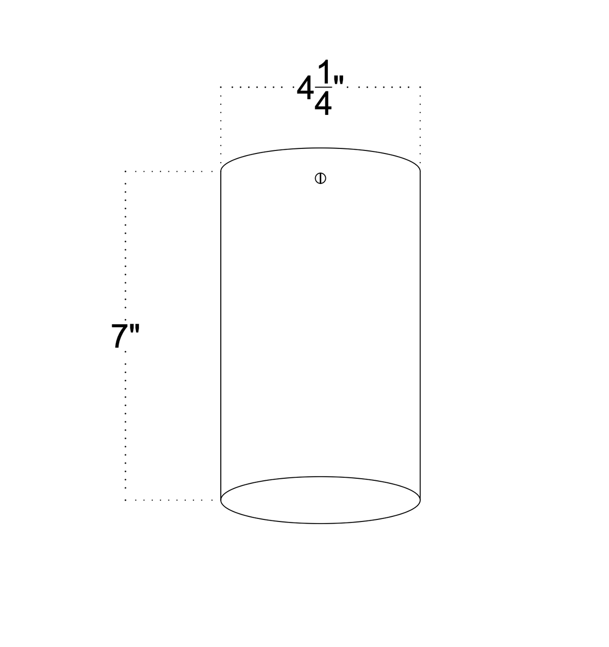 A minimalist line drawing of the Beau Laiton - XL Trimless Spot (Ketra S30 Compatible) by Long Made Co., showing a 4.25" diameter and 7" height, both labeled with dotted lines.