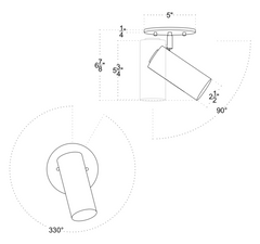 Brass Cylinder Adjustable Spot - Side Mount w/ Long Shade