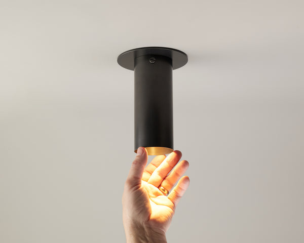 Brass Cylinder Flush Spot - w/ Long Shade